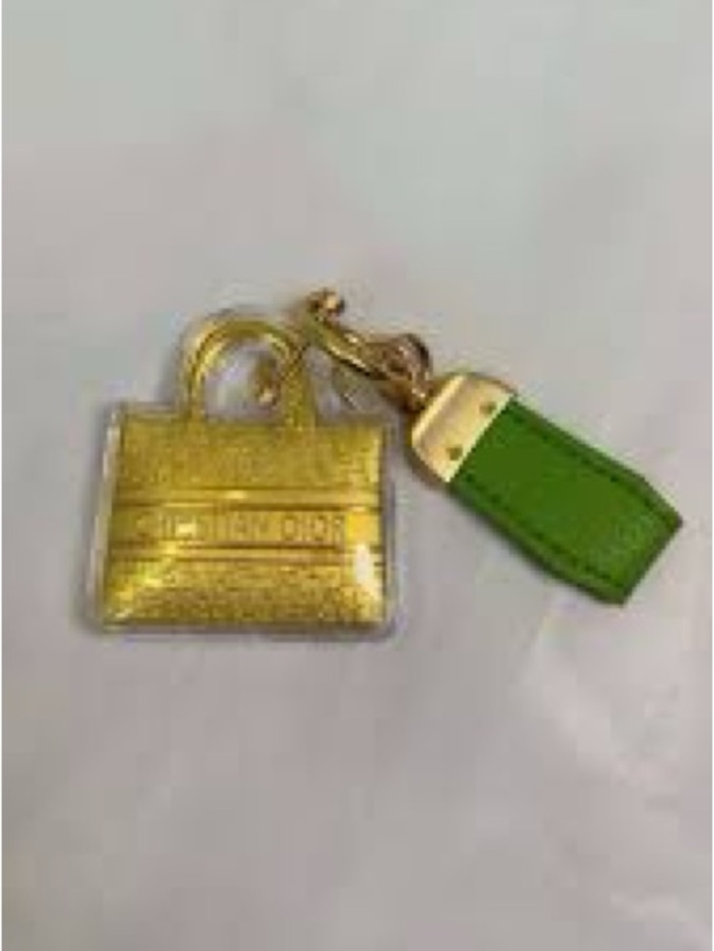 Keychain 24k gold foil charm with clear outline with green leather
